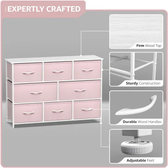 Sorbus Dresser with 8 Drawers - Chest Organizer Unit with Steel Frame Wood Top & Handle Easy Pull Fabric Bins for Clothes - Wide Storage Furniture for Bedroom, Hallway, Living Room, Nursery & Closet Pink {3}
