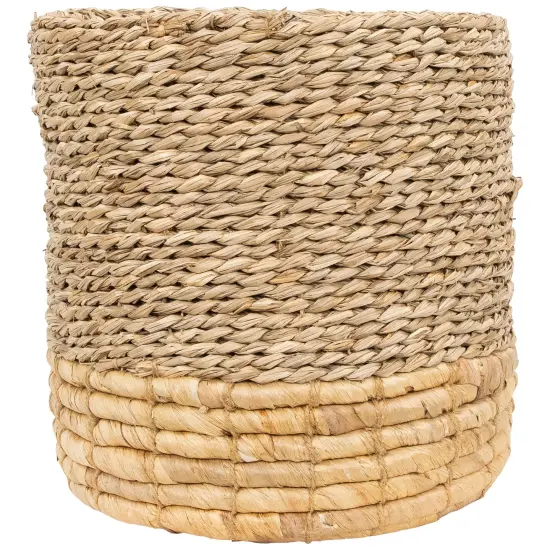 Northlight Set of 3 Textured Woven Round Seagrass Baskets 13.75" Beige {4}