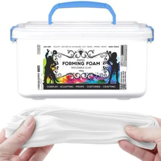 Pixiss White Modeling Foam Clay - Premium White Foam Air Dry Clay Cosplay Foam for Costumes, 1500 Gram Sculpting Clay for Crafts - Flexible Air Drying Clay Foam (White) {1}
