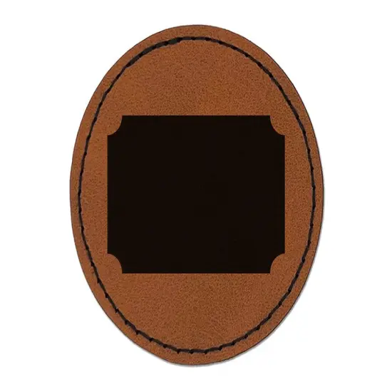 Rectangle Clipped Corners Solid Round Iron-On Engraved Faux Leather Patch Applique - 2.5" Brown {1}