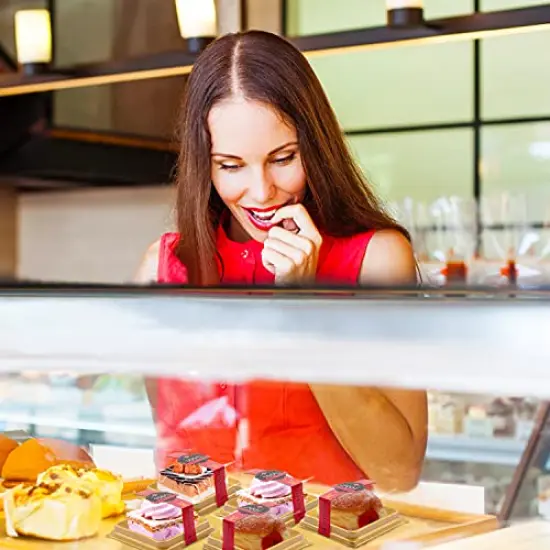 50 Pieces 3.5 Inch Mini Cake Box, Clear Plastic Mini Cupcake Box Muffins Box Cookies Dome Box Mooncake Box Small Single Muffin Dessert Containers Holder Wedding Birthday Gift Box Bonus 50 Pcs Stickers {5}