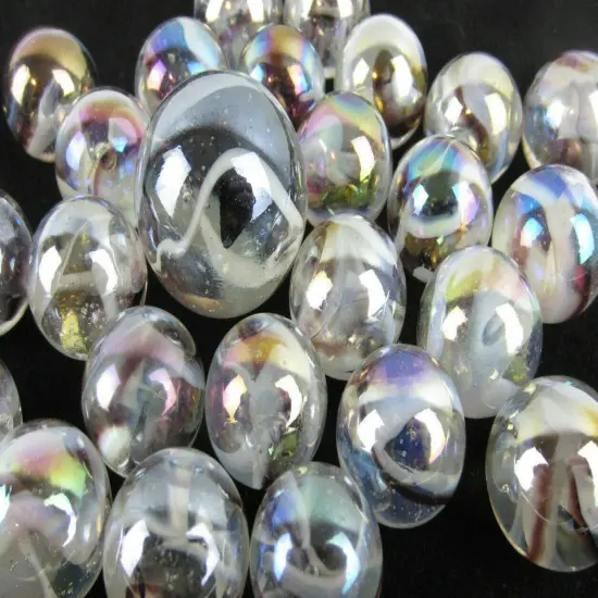 25 Glass Marbles POLAR BEAR Translucent Brown/White Game Pack Shooter Swirl {4}