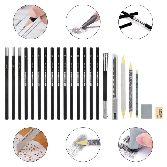 22Pcs Professional Sketch Pencils+Charcoal {2}
