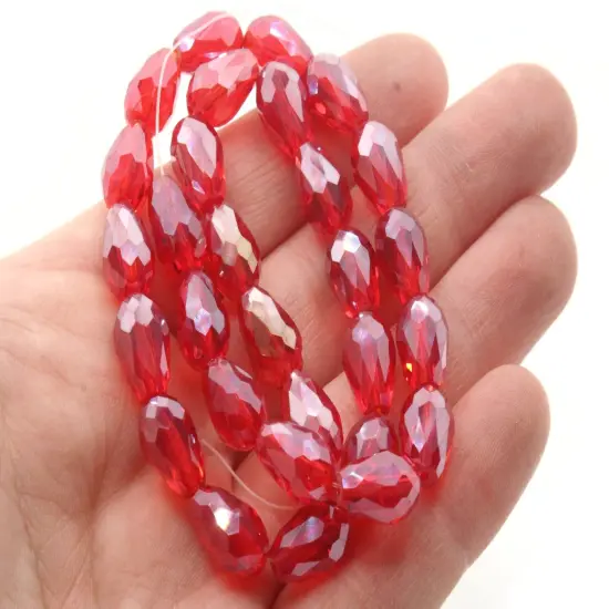 29 12mm Red Faceted Glass Teardrop Beads with AB Finish {1}