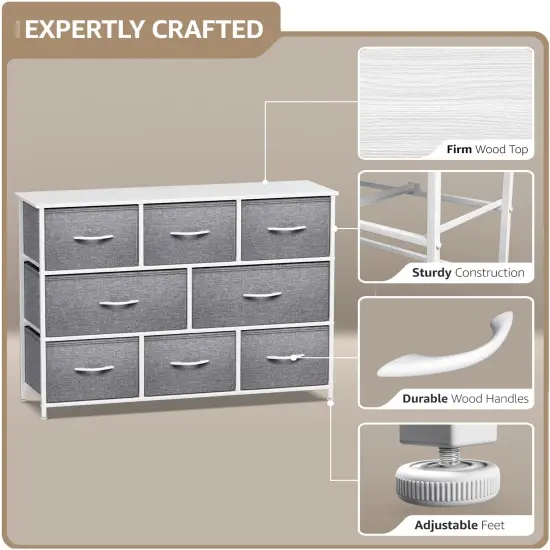 Sorbus Dresser with 8 Drawers - Chest Organizer Unit with Steel Frame Wood Top & Handle Easy Pull Fabric Bins for Clothes - Wide Storage Furniture for Bedroom, Hallway, Living Room, Nursery & Closet White {3}