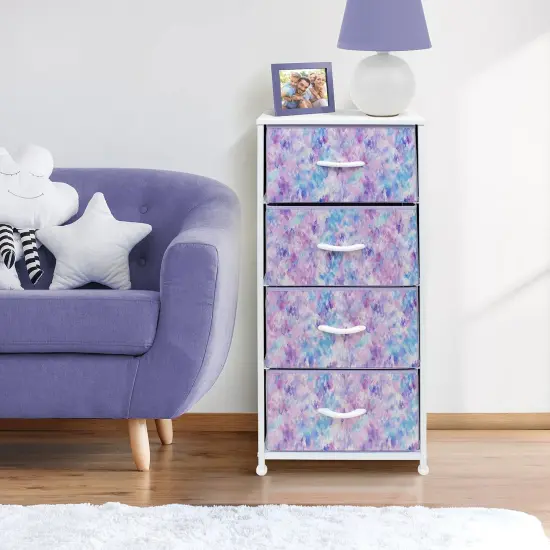 Sorbus Dresser with 4 Drawers - Bedside Furniture & Night Stand End Table Dresser with Steel Frame, Wood Top, Easy Pull Fabric Bins for Home, Bedroom Accessories, Office & Dorm Tie Dye Purple {4}