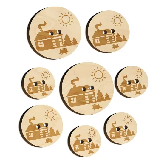 Log Cabin in the Woods Wood Buttons for Sewing Knitting Crochet DIY Craft {7}