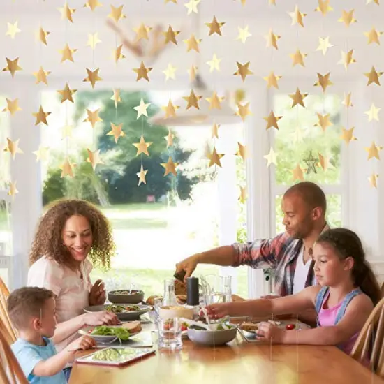 Glitter Star Garland Banner Decoration, 130 Feet Bright Star Hanging Bunting Banner Backdrop for Engagement Wedding Baby Shower Birthday Christmas Party Decor (Champagne Gold) {5}