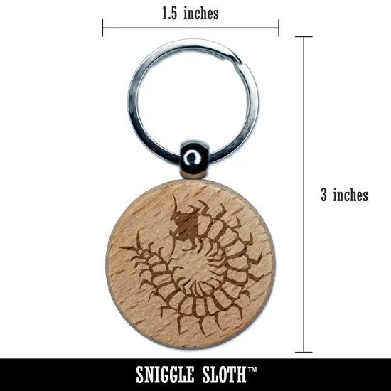 Creepy Crawly Centipede Engraved Wood Round Keychain Tag Charm {2}