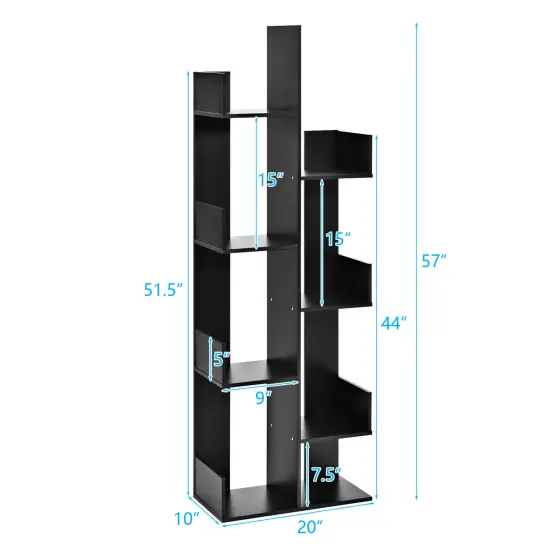 Costway 8-Tier Bookshelf Bookcase w/8 Open Compartments Space-Saving Storage Rack White/Black {3}