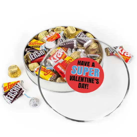 Valentine's Day Candy Gift Tin for Kids - Plastic Tin with Hershey's Kisses, Hershey's Miniatures & Reese's Peanut Butter Cups {1}