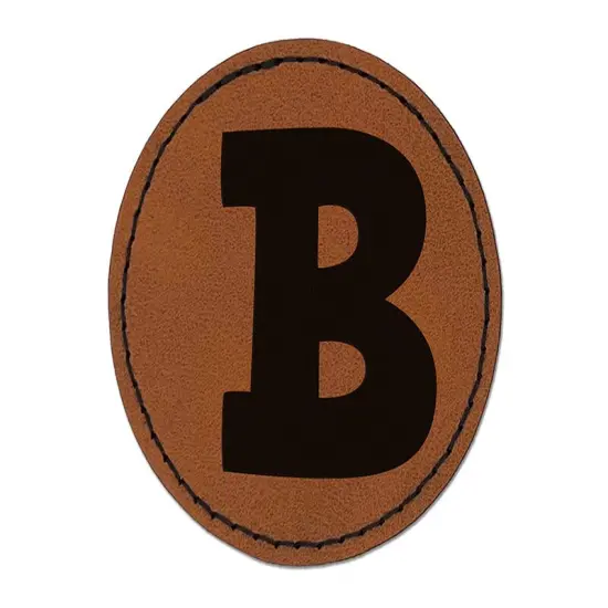Letter B Uppercase Fun Bold Font Round Iron-On Engraved Faux Leather Patch Applique - 2.5" Brown {1}