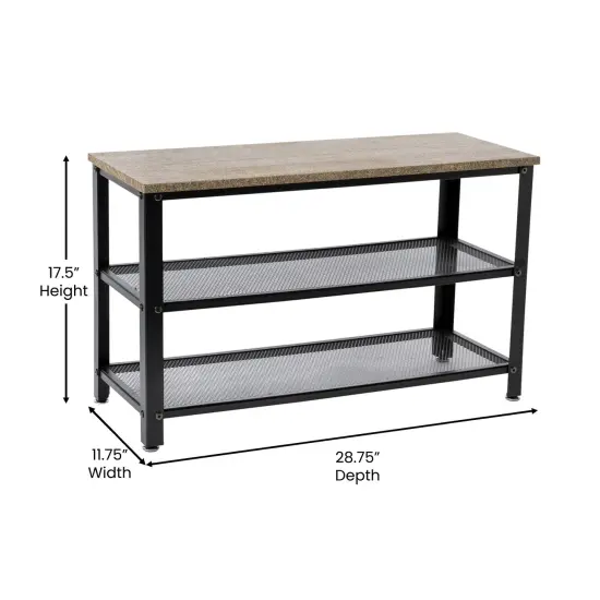 Emma and Oliver Isla 3-Tier Storage Bench with Metal Mesh Shelves for Entryway, Mudroom, or Bedroom Black Wash {12}