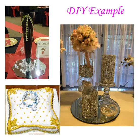 6 RowsCrafts Faux Diamond Bling Wrap 4" x 10 Yards Gold Flower Pattern Faux Rhinestone Crystal Mesh Ribbon Roll for Wedding, Party, Centerpiece, Cake, Vase Sparkling Decoration (Gold) {2}