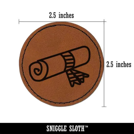 Diploma Graduation Doodle Round Iron-On Engraved Faux Leather Patch Applique - 2.5" Brown {3}