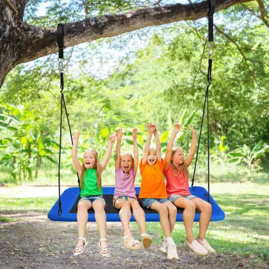60 Inch Tree Swing with Strong Steel Frame and Oxford Cloth Seat for Garden Yard and Family Fun Blue {2}