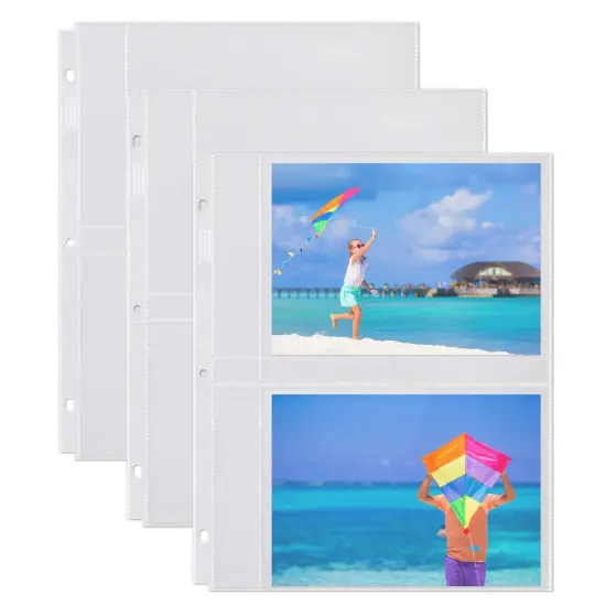 Dunwell Photo Album Refills 5x7 - (25 Pack), for 100 Pictures, Photo Sleeve Inserts for 3-Ring Binder, 2-Pocket Photo Page for 5 x 7 Photographs, Postcards, Recipe Cards {1}