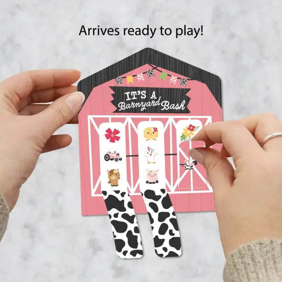 Big Dot of Happiness Girl Farm Animals - Pink Barnyard Baby Shower or Birthday Party Game Pickle Cards - Pull Tabs 3-in-a-Row - Set of 12 {3}