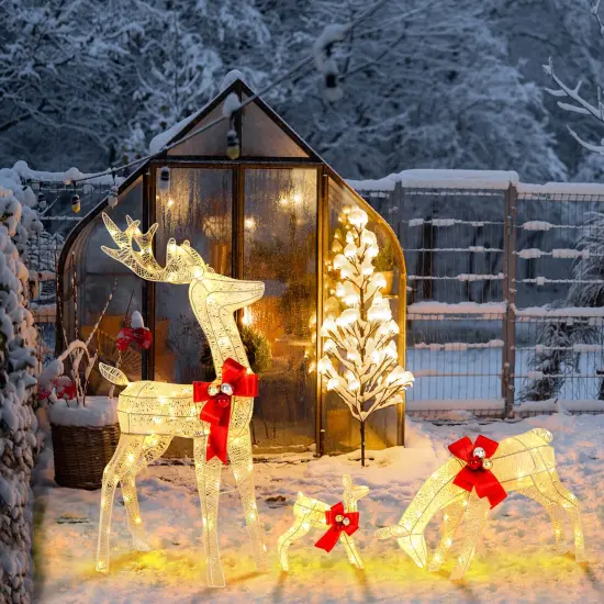 Costway 3 PCS Lighted Reindeer Family Set Pre-lit Christmas Decoration with 230 LED Lights {1}