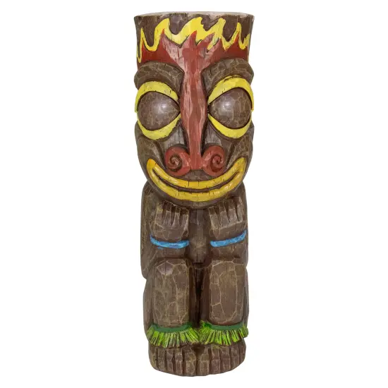 Northlight 16" Solar Lighted Polynesian Outdoor Garden Fire Tiki Statue Brown {1}