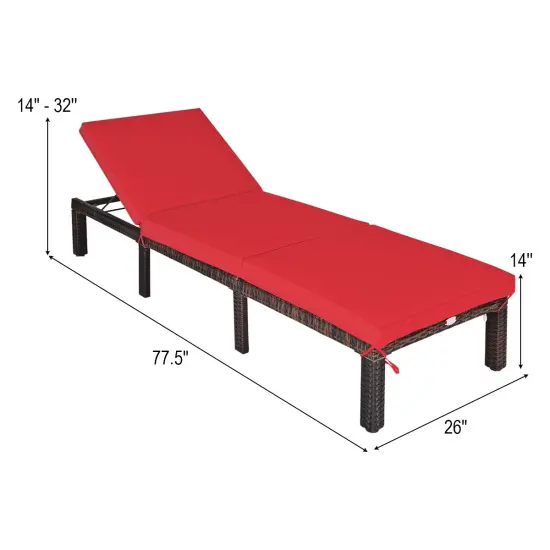 Outdoor Rattan Adjustable Cushioned Chaise Red {5}
