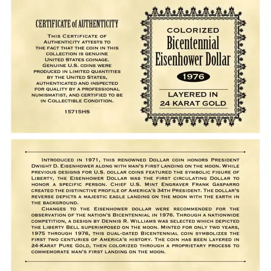 Moon Landing Eisenhower Colorized Bicentennial Dollar Gold Layered Coin {5}