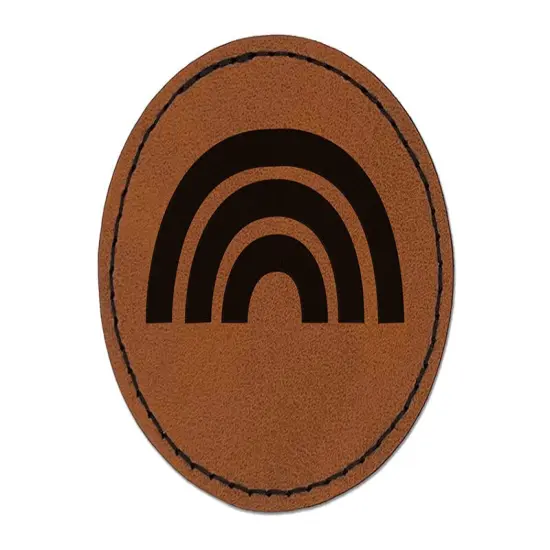 Rainbow Fun Doodle Round Iron-On Engraved Faux Leather Patch Applique - 2.5" Brown {1}