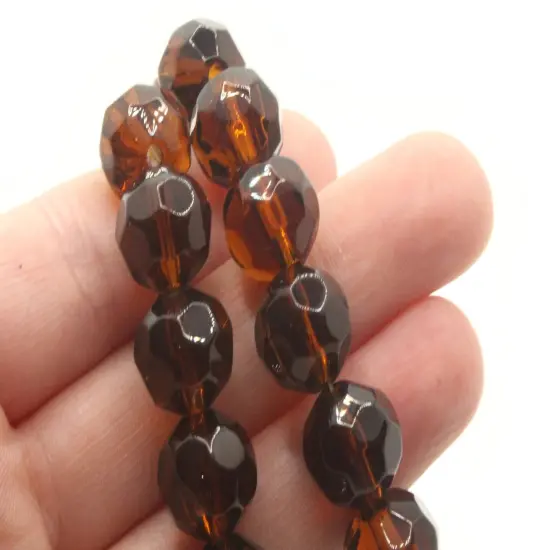 25 12mm Brown Faceted Round Glass Beads to String {5}