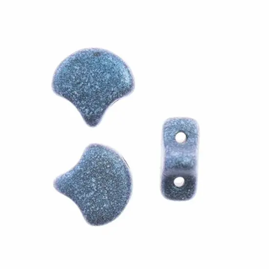John Bead Czech Glass Jet Color Metallic Suede Ginko Beads, 50g Blue {2}