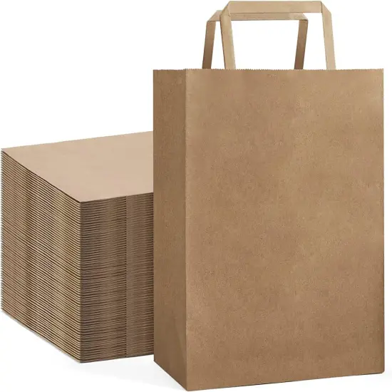 Brown Kraft Paper Gift Bags with Flat Handles for Party Favors {1}