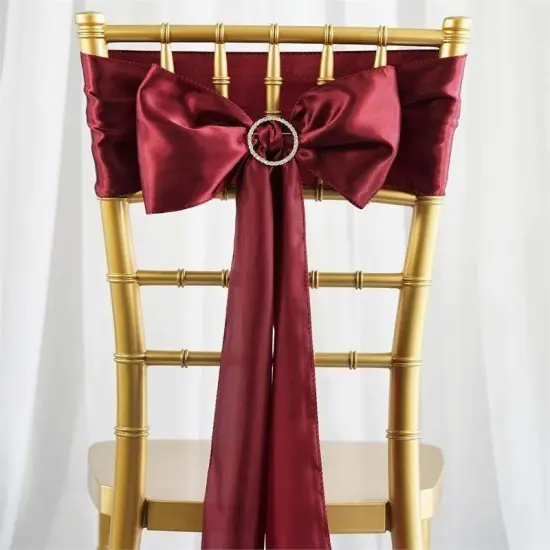 10Pcs Satin Chair Sashes for Wedding Reception Decor Burgundy {1}
