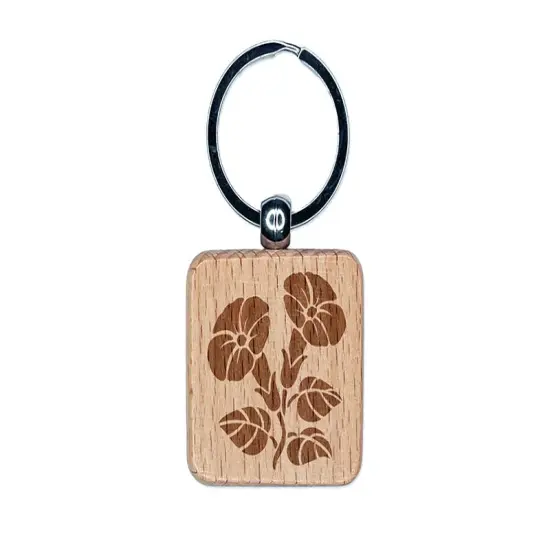 Morning Glory Flowers Engraved Wood Square Keychain Tag Charm {1}
