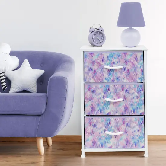 Sorbus Dresser with 3 Drawers - Bedside Furniture & Accent End Table Chest for Home, Bedroom Accessories, Office, College Dorm, Steel Frame, Wood Top, Fabric Drawers Tie Dye Purple {3}