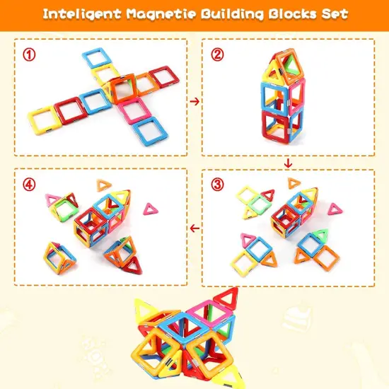 Coodoo Upgraded Magnetic Blocks Tough Tiles STEM Toys for 3+ Year Old Boys and Girls Learning by Playing Games for Toddlers Kids, Compatible with Major Brands Building Blocks - Starter Set {5}