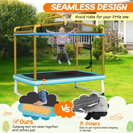 Rectangle Trampoline with Swing Horizontal Bar and Safety Net Yellow {5}