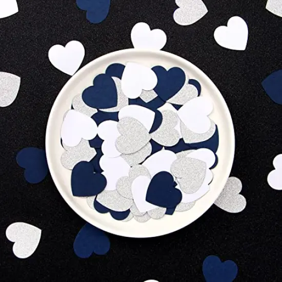 300 Pieces Navy-Blue White-Silver Heart Party-Decorations Confetti - Graduation 2022 Valentines Day Table Glitter Paper Confetti Mothers Fathers Day Wedding Engagement Birthday Decor Panduola {1}