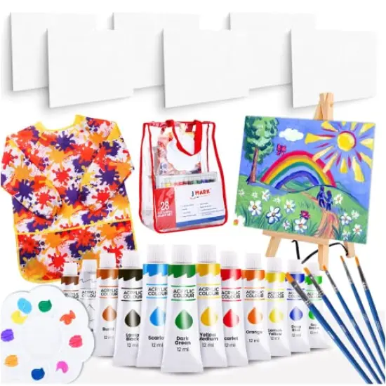 Complete Acrylic Paint Set for Kids, Includes Washable Paints, Storage Bag, Wood Easel, Canvas and More {2}