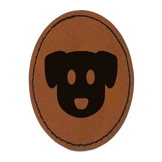 Simple Puppy Dog Head Icon Round Iron-On Engraved Faux Leather Patch Applique - 2.5" Brown {1}