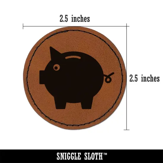 Piggy Bank Solid Round Iron-On Engraved Faux Leather Patch Applique - 2.5" Brown {3}