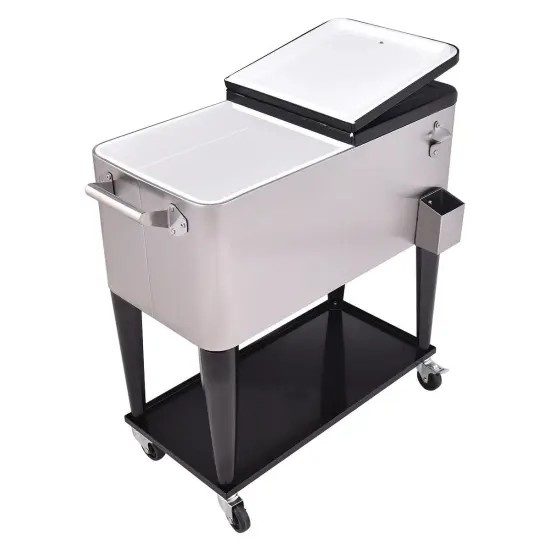 80 Quart Patio Rolling Stainless Steel Ice Beverage Cooler {6}