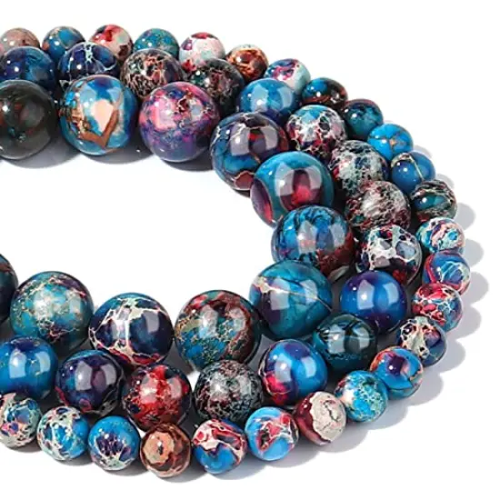 Natural Stone Beads 8mm Red Blue Imperial Jasper Polished Round Smooth Gemstone Beads for Jewelry Making Adults 15 Inch(Red Blue Imperial Jasper,8mm) {1}