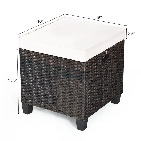 Costway 2PCS Patio Rattan Ottoman Cushioned Seat Beige {2}