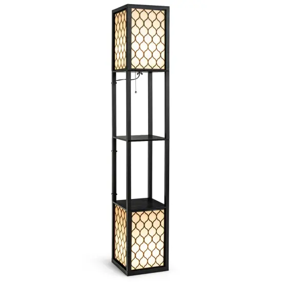 Modern Shelf Freestanding Floor Lamp with Double Lamp Pull Chain and Foot Switch {1}