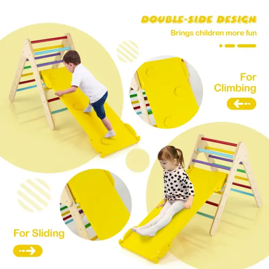 3-in-1 Wooden Climbing Triangle Set Triangle Climber with Ramp Multicolored {4}