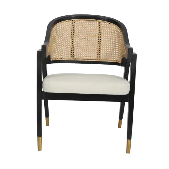 Merrick Lane Bronson Cane Rattan Padded Accent or Dining Chair with Metallic Accented Legs Black {3}
