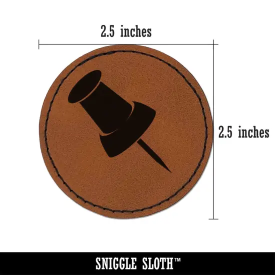 Push Pin Thumbtack Round Iron-On Engraved Faux Leather Patch Applique - 2.5" Brown {3}