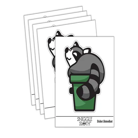 Fat Raccoon Sitting in Trash Can Waterproof Vinyl Phone Tablet Laptop Water Bottle Sticker Set - 5 Pack {2}