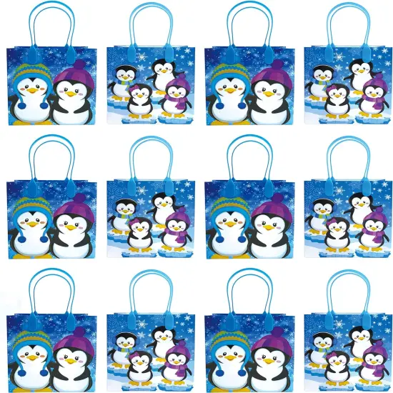 Tiny Mills Penguin Winter Themed Party Favor Bags Treat Bags with Handles Candy Bags for Holiday Party Gift Bags Christmas Holiday Party Supplies,12 Pack {2}