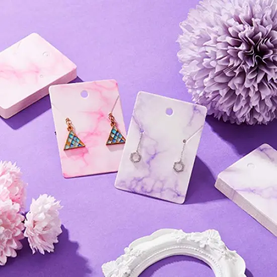 800 Pieces Earring Necklace Card Jewelry Display Earring Holder Cards Set, 200 Pieces Marble Display Card, 200 Pieces Self-Seal Bags, 400 Pieces Earring Backs for Jewelry Display (Purple, Pink) {5}