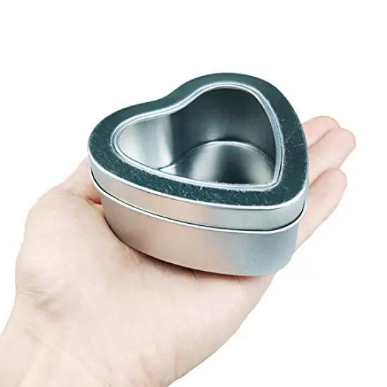 12 Pieces Heart Shaped Empty Metal Tin Cans with Clear Window Lids for Candle Making, Candies, Gifts & Treasures, Mixed Sizes {2}